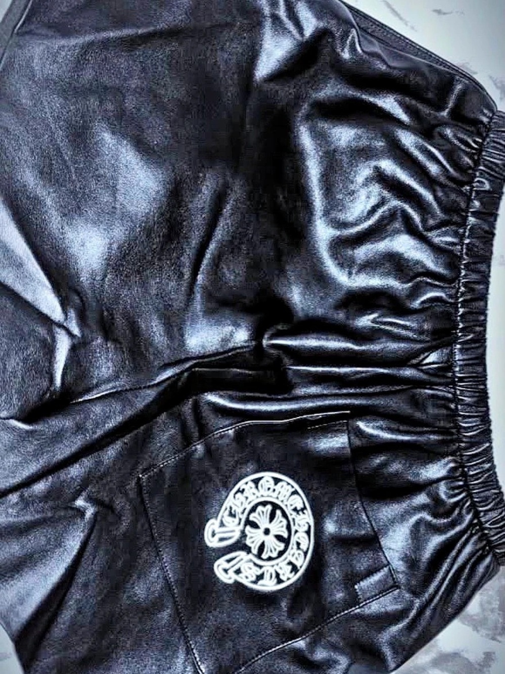 Chrome Hearts Black Leather-Look Jogger Pants Like New